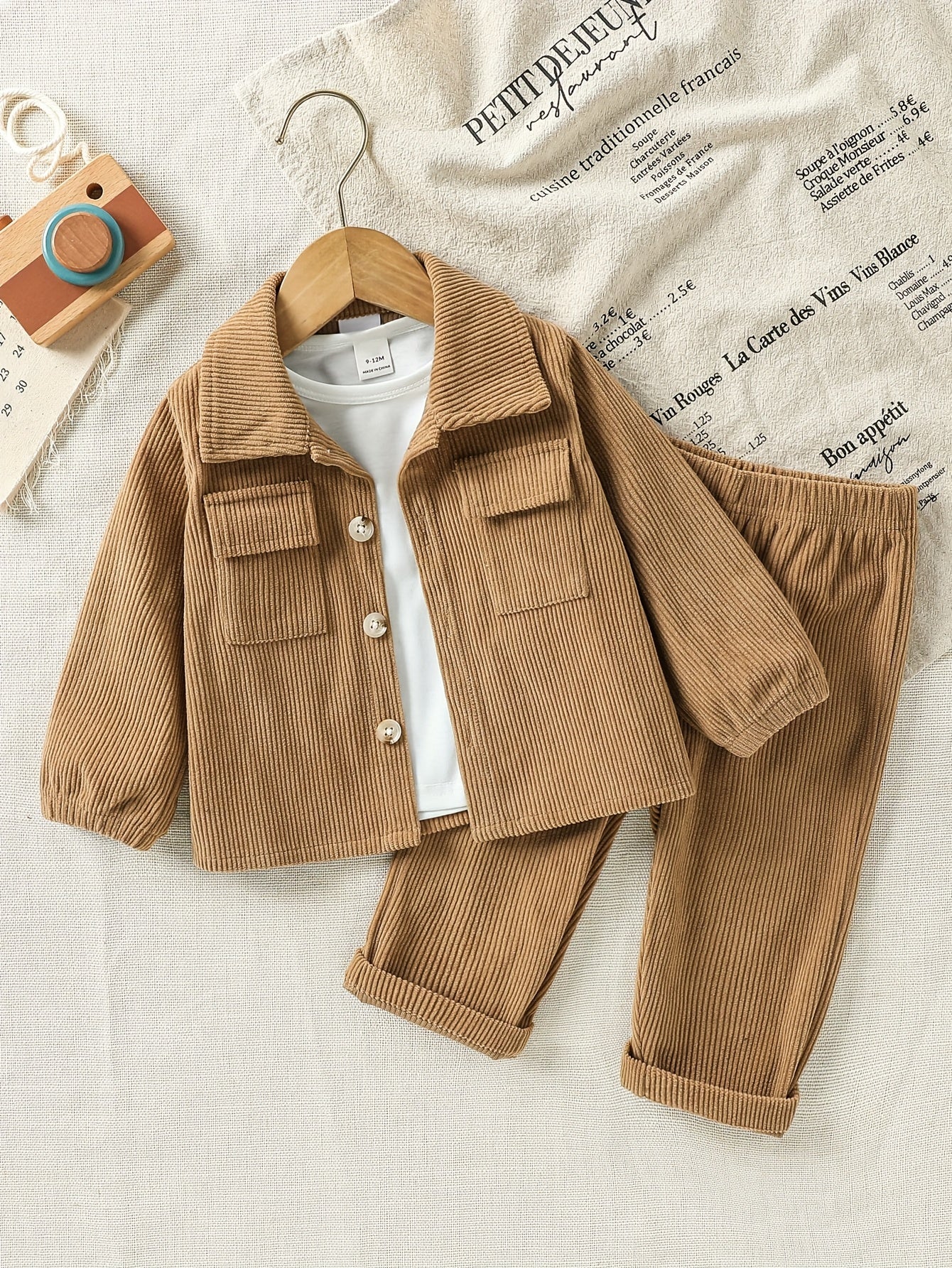 Boys' Fall Winter Corduroy Jacket & Pants Set for 0-3 Years