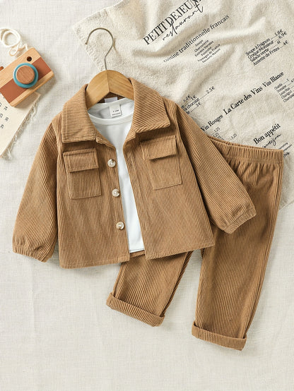 Boys' Fall Winter Corduroy Jacket & Pants Set for 0-3 Years