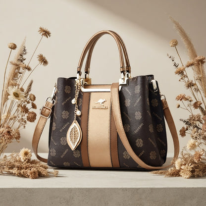 Women's Top Grain Leather Stripe Animal Print Tote Bag