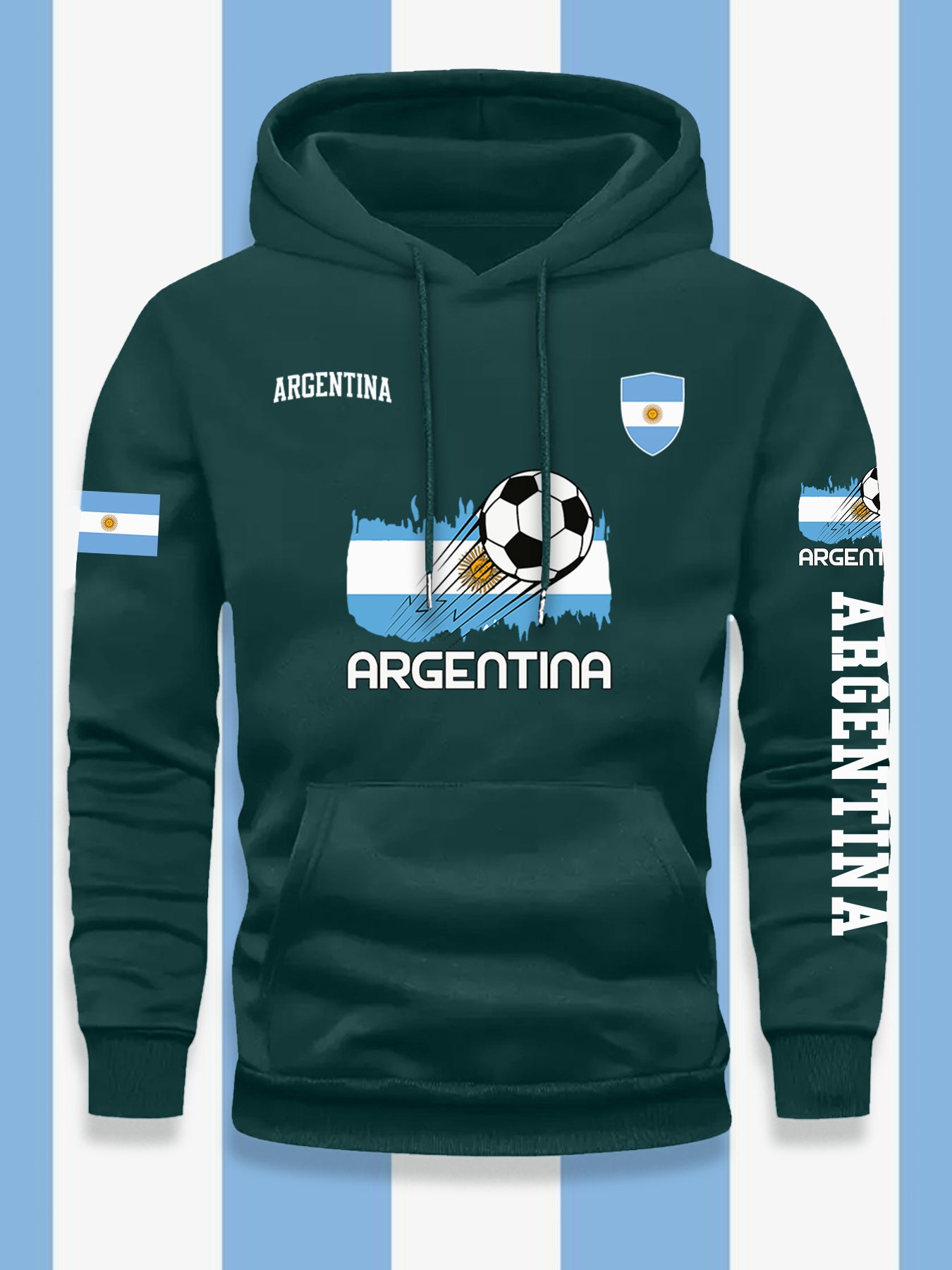 Men's Casual Hooded Sweatshirt with Argentina Flag Pattern