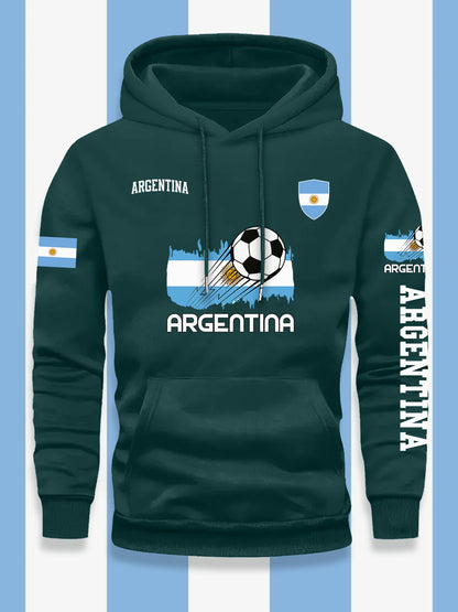Men's Casual Hooded Sweatshirt with Argentina Flag Pattern