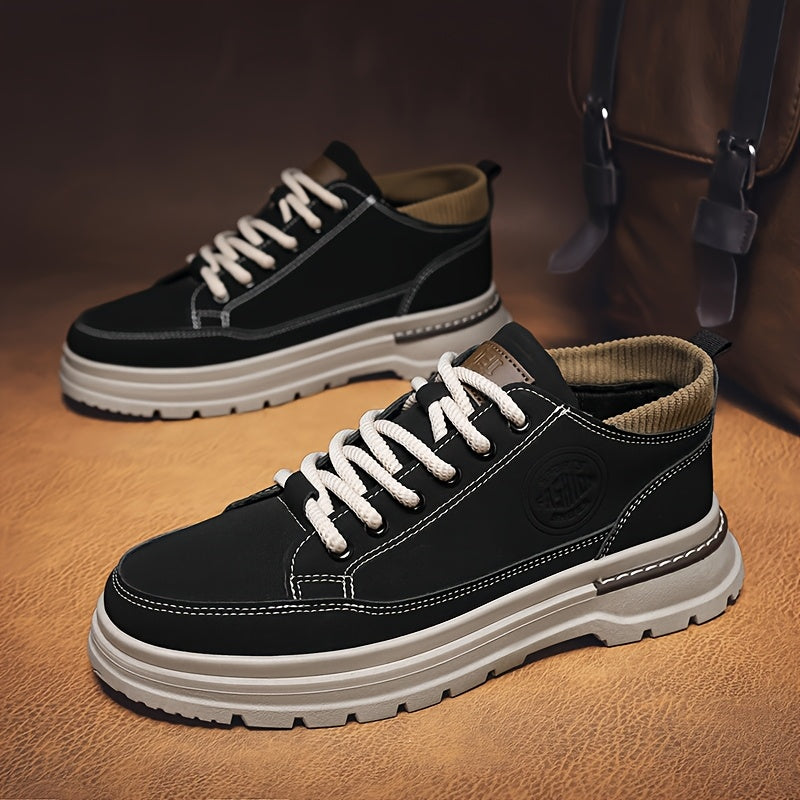 Plus Size Men's Casual Low-Top Motorcycle Boots, All-Season PU