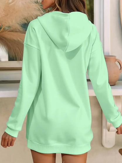 Women'S Elegant Letter Print Hooded Sweatshirt - Thickened Fleece-Lined Long Dress with Golden Lettering & Golden-Tone Lettering, Front Zipper Closure, All-Season Casual Elegant Sweater, Cute Hoodie
