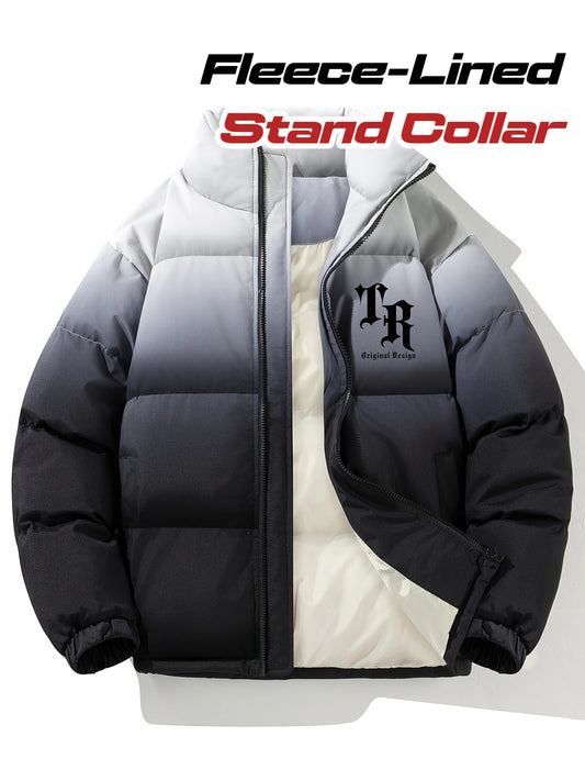 Men'S Color-Block Quilted Jacket - Cozy Fleece-Lined Winter Coat with Stand Collar, Zip-Up Design, and Multiple Pockets for Casual Wear, Winter Jacket, Thick
