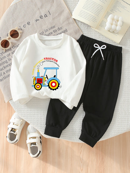 Boys' 2-Piece Cotton Farm Tractor Outfit for Spring/Fall