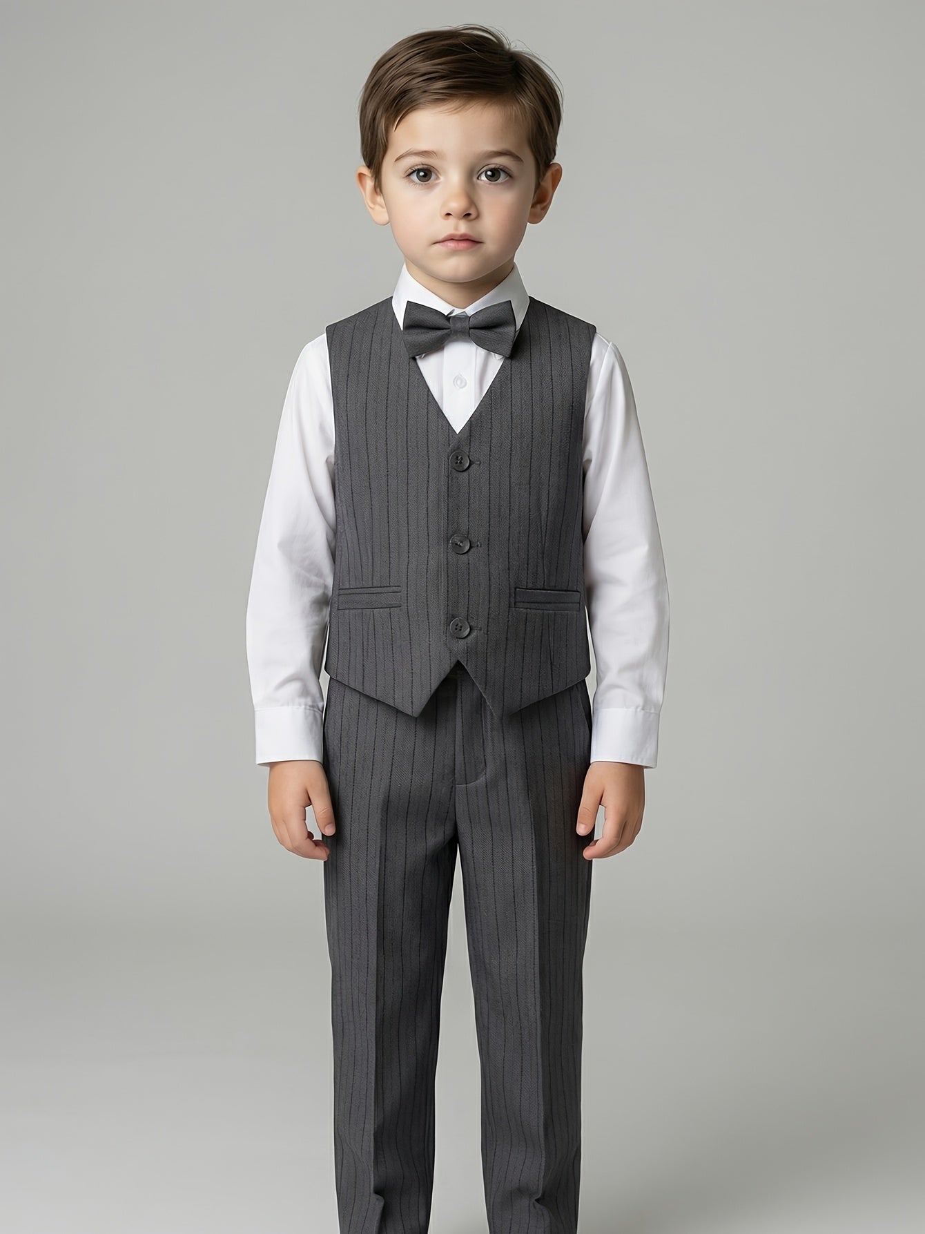 Boys' Striped Suit Vest Set with Bow Tie for Formal Occasions