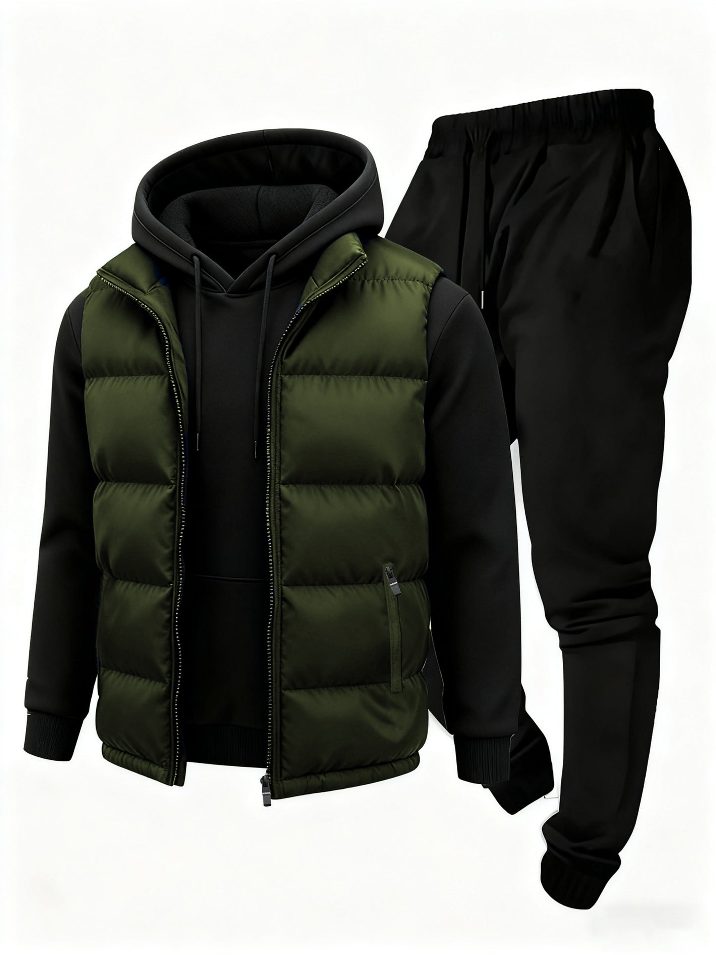 3pcs Vest Casual Set for Men Men's Casual Cartoon Drawstring Pocket Hoodie and Sports Drawstring Trousers Matching Set