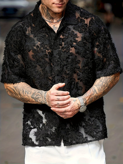 Men's Elegant Semi-Sheer Black Casual Vacation Shirt