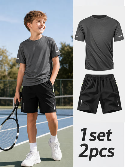 Boys' Quick-Dry Summer Shirt & Shorts Set with Reflective Strips