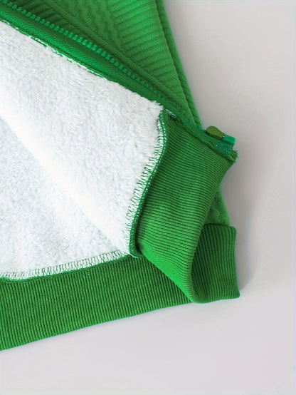 2pcs set of casual and fashionable fleece thickened Jacquard zipper pocket shoulder-length hooded sweatshirt and fleece Jacquard sports jogging pants suit, children's autumn and winter comfortable and versatile clothing, can