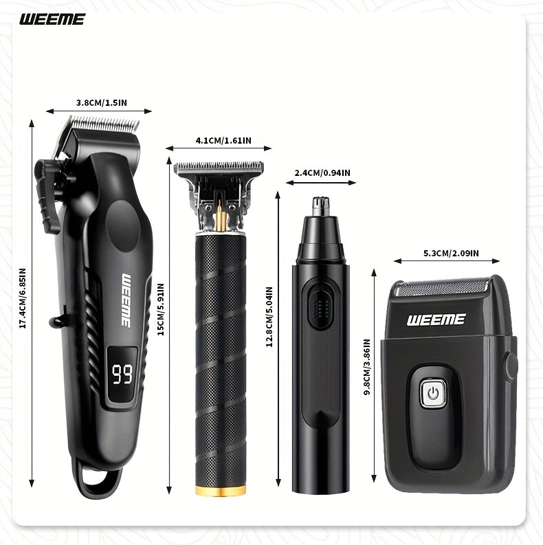 WEEME 4pcs Rechargeable Electric Grooming Kit for Men - Hair Clipper Electric Foil Shavers and Beard Trimmers, Ear, Nose Hair Trimmer Set, USB Charged - Perfect Holiday Gift - ayq