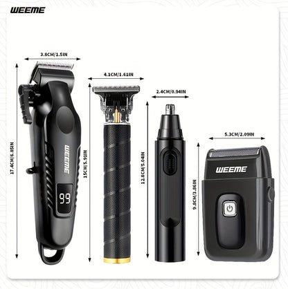 WEEME 4pcs Rechargeable Electric Grooming Kit for Men - Hair Clipper Electric Foil Shavers and Beard Trimmers, Ear, Nose Hair Trimmer Set, USB Charged - Perfect Holiday Gift - ayq
