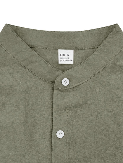 Men's Linen Short Sleeve Shirt & Solid Shorts Set for Summer