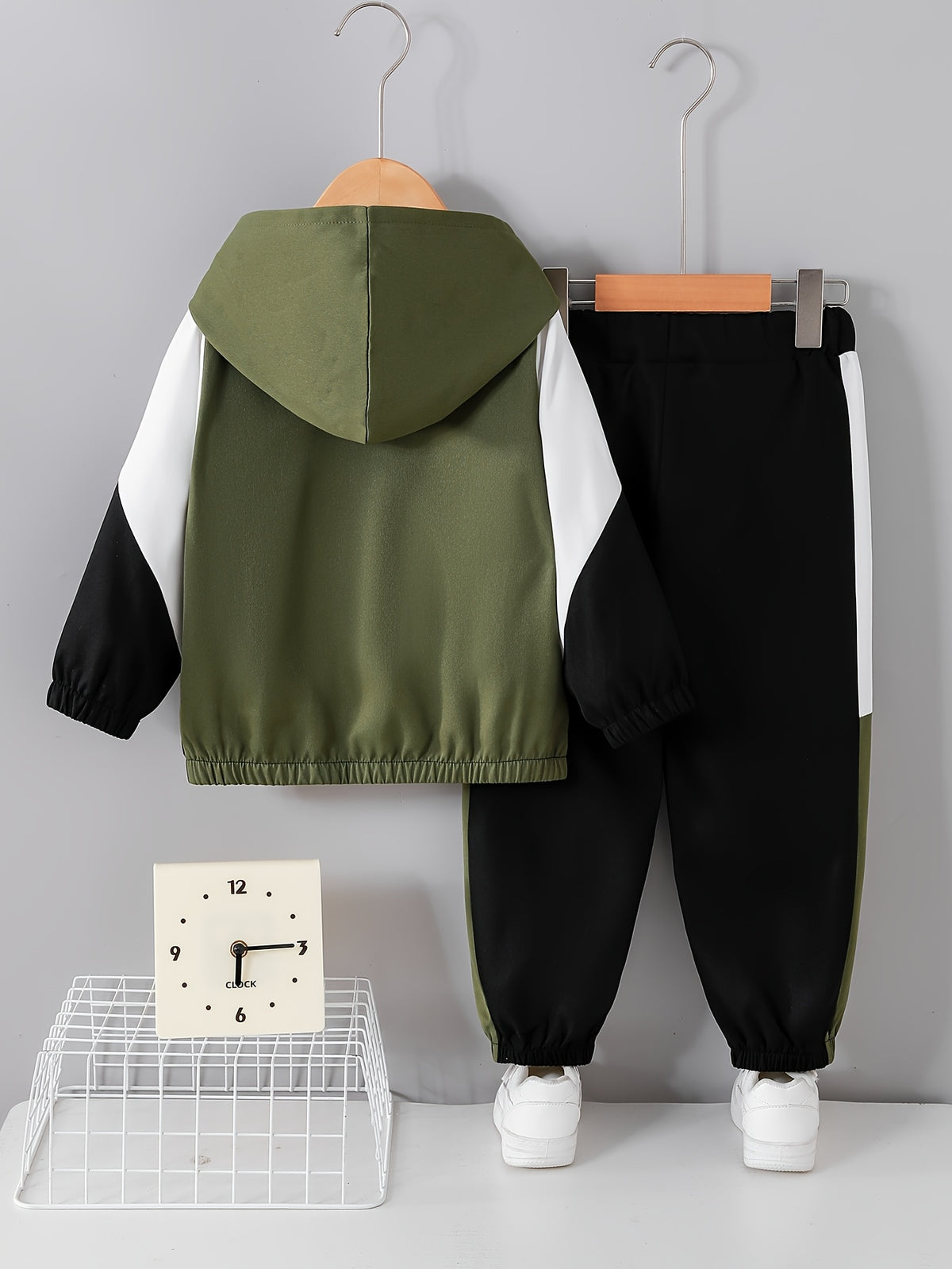 Boys' Casual Color-Block Hooded Jacket and Pants Set - ayq