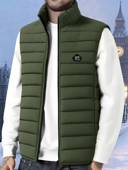 Men's Lightweight Sleeveless Vest with Stand Collar for Fall/Winter