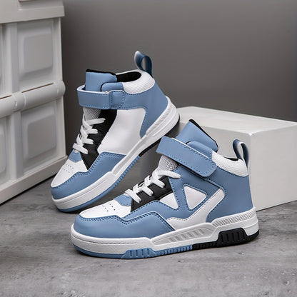 Youngsters' High-Top Sneakers with Hook-and-loop Fastener Closure - Vintage Geometric Print, Breathable & Non-Slip for Boys and Girls - Perfect for Running & Casual Wear