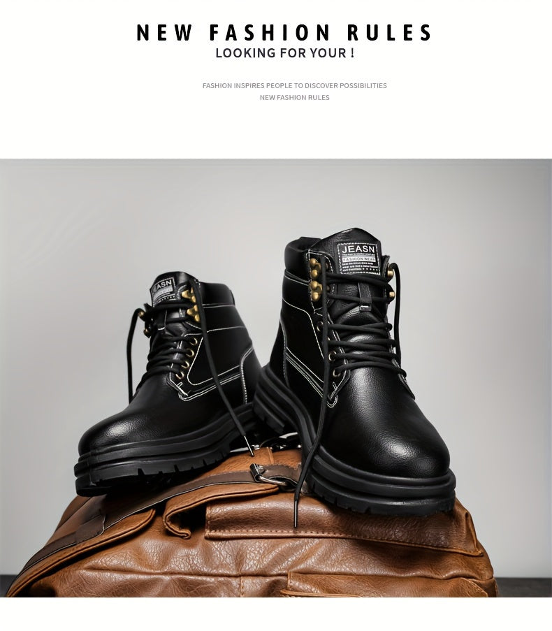 Large Size Men's High-Top Trendy British Style Short Boots Mid-Calf Work Boots Men's Hiking Boots High-Top Casual Shoes Short Boots