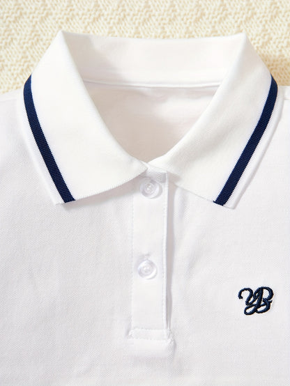 Girls' Summer Preppy Cotton Blend Pleated A-Line Dress