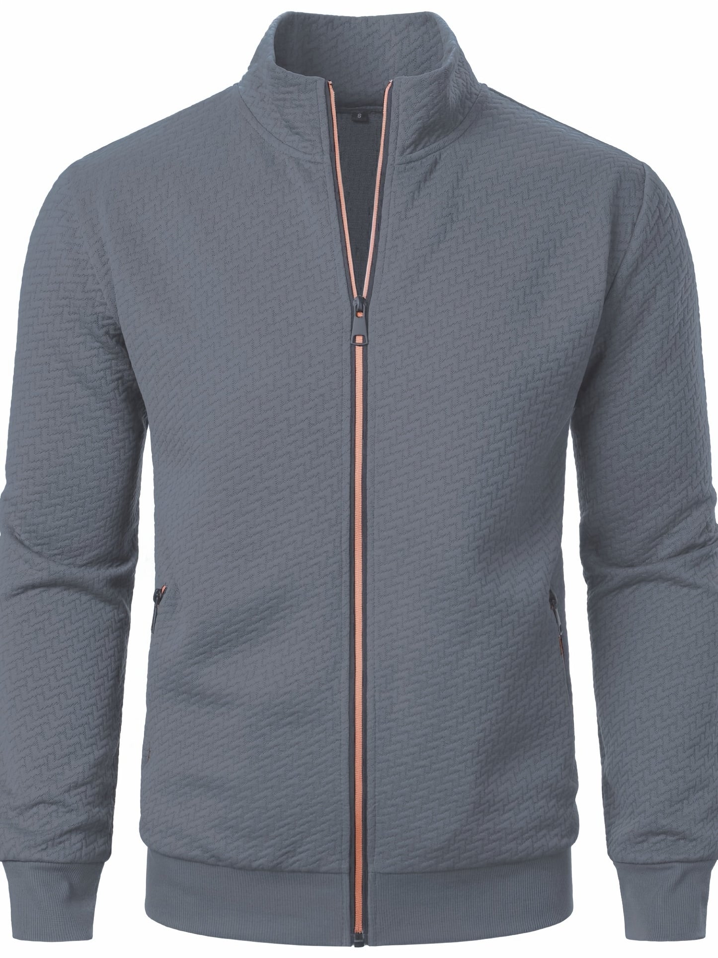 Men's Casual Zip Up Jacquard Jacket, Chic Stand Collar Coat for Spring Fall, Autumn And Winter, Hoodie Top