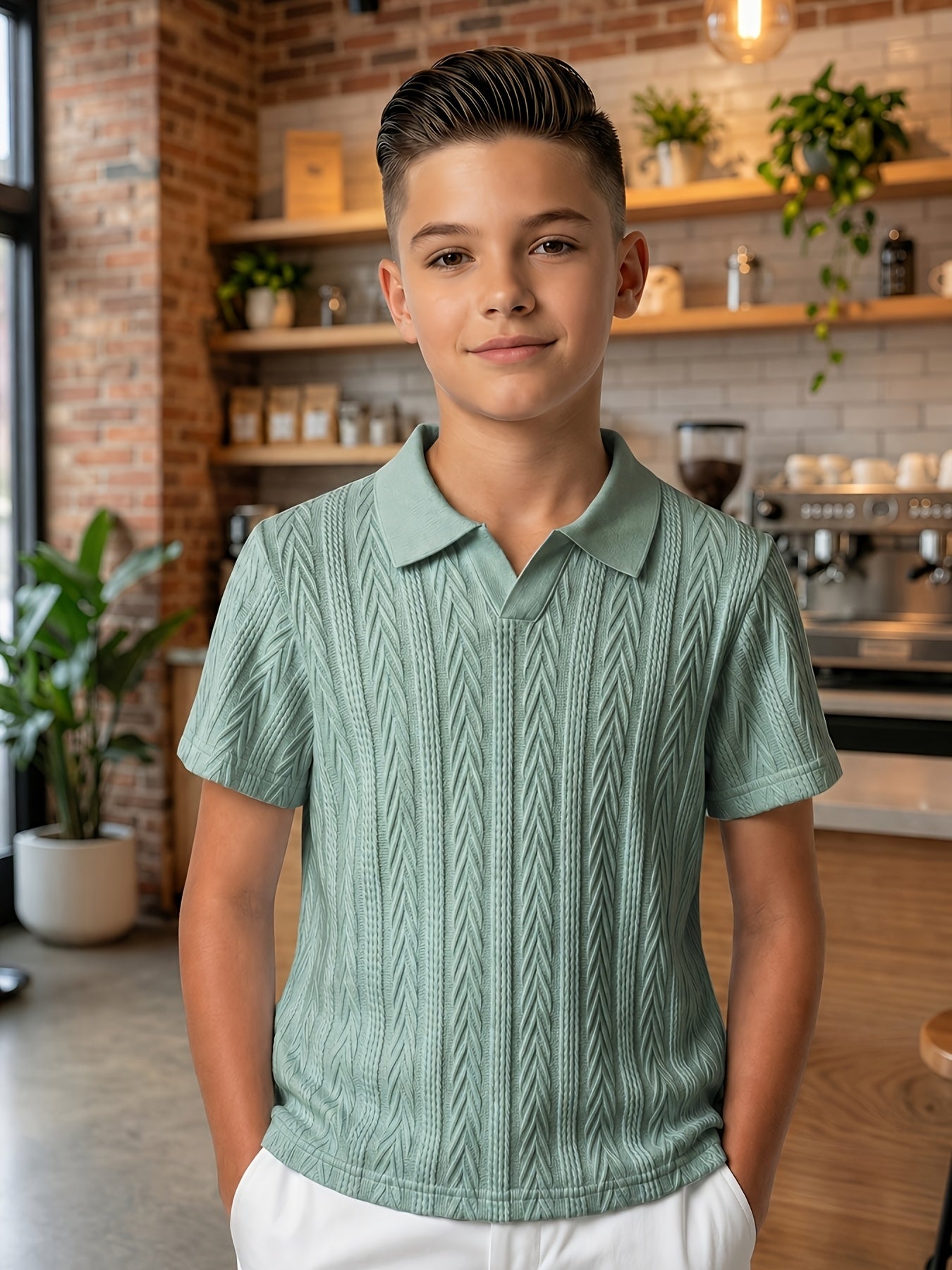 Boys' Summer Polo Shirt Knitted Jacquard Breathable Top