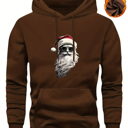 Men'S Heavyweight Hooded Sweatshirt with Santa Claus & Santa Hat Print - Thick Winter Pullover, Long Sleeve Hooded Sweater for Christmas, Halloween, New Year'S - Cozy Cold Weather Clothing For Men, Couples, Family - Ideal Hol