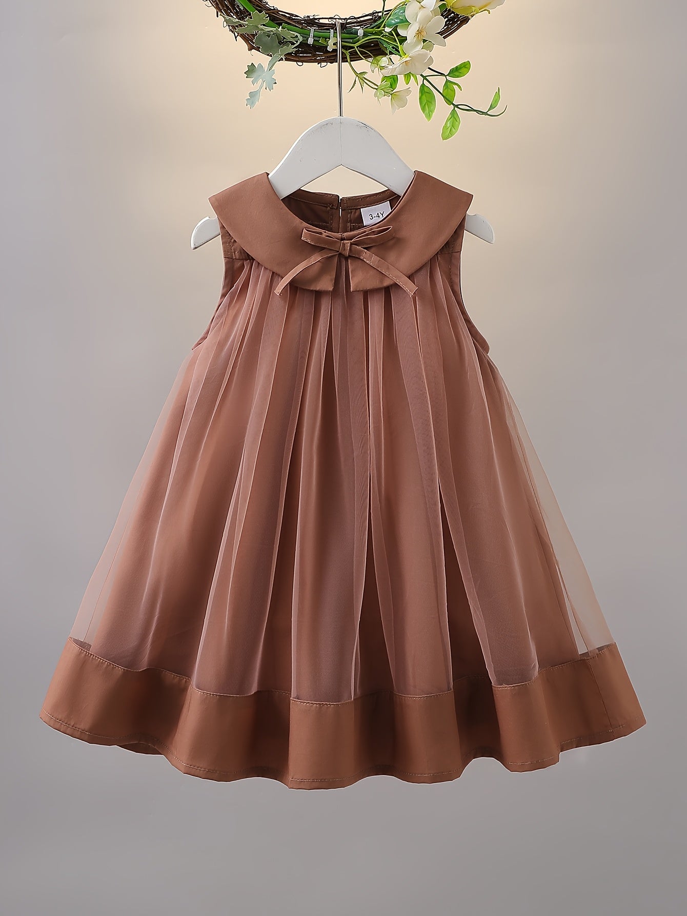 Girls' Summer Sleeveless Lapel Dress with Mesh Detail