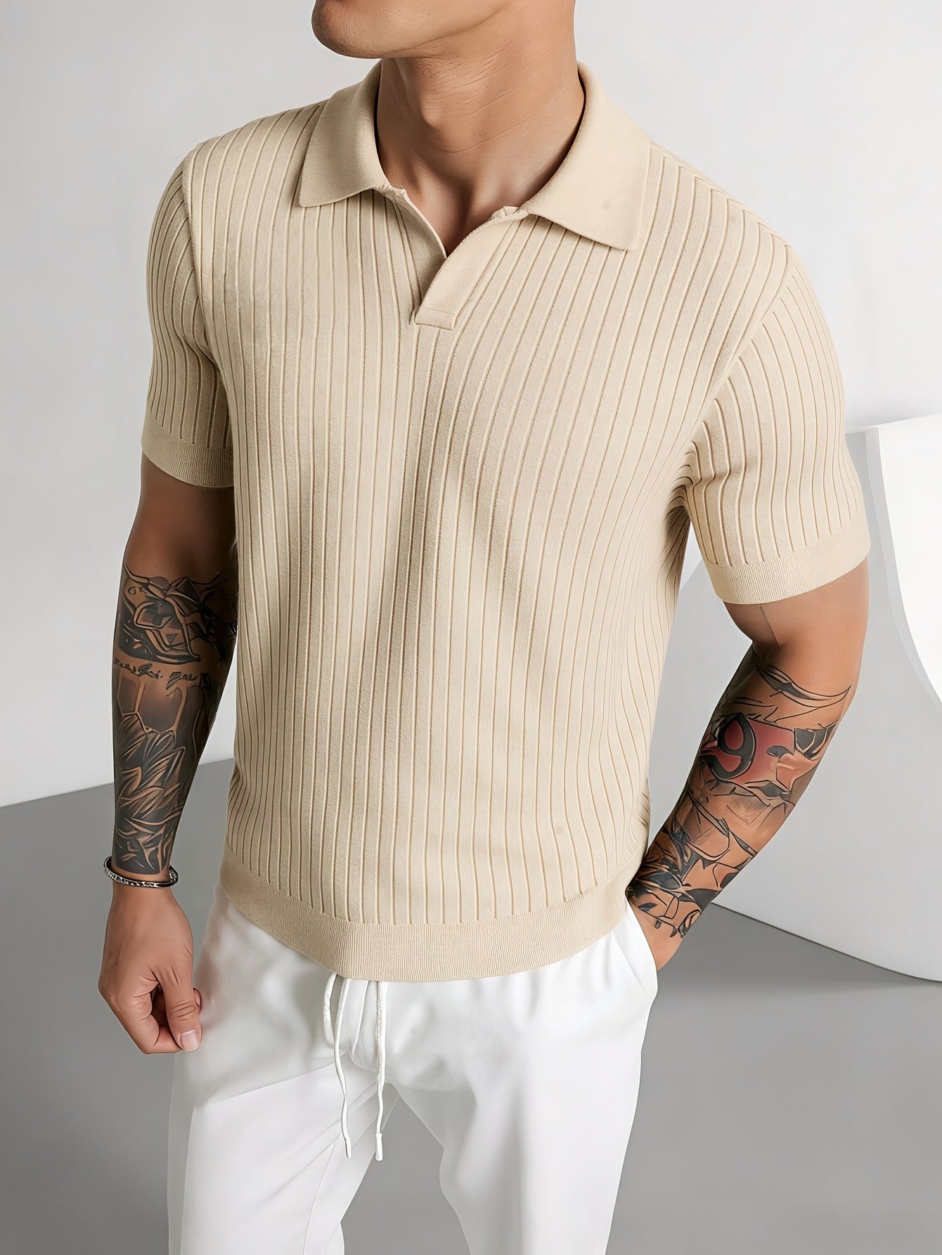 Men'S Summer Short Sleeve Polo Knit Shirt | Casual Solid Color Pullover, Suitable For Daily Wear, Outdoor Activities, And Street Style - ayq