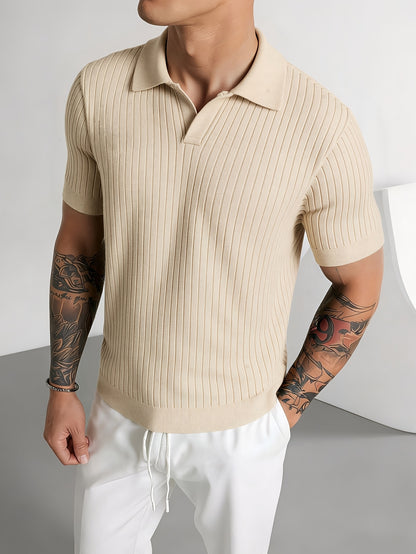 Men'S Summer Short Sleeve Polo Knit Shirt | Casual Solid Color Pullover, Suitable For Daily Wear, Outdoor Activities, And Street Style - ayq