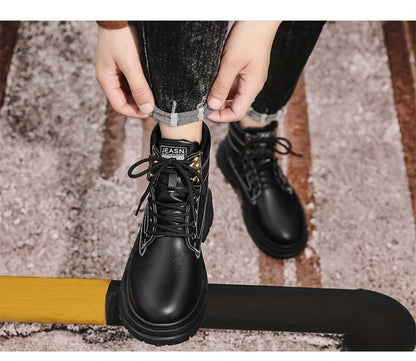 Large Size Men's High-Top Trendy British Style Short Boots Mid-Calf Work Boots Men's Hiking Boots High-Top Casual Shoes Short Boots