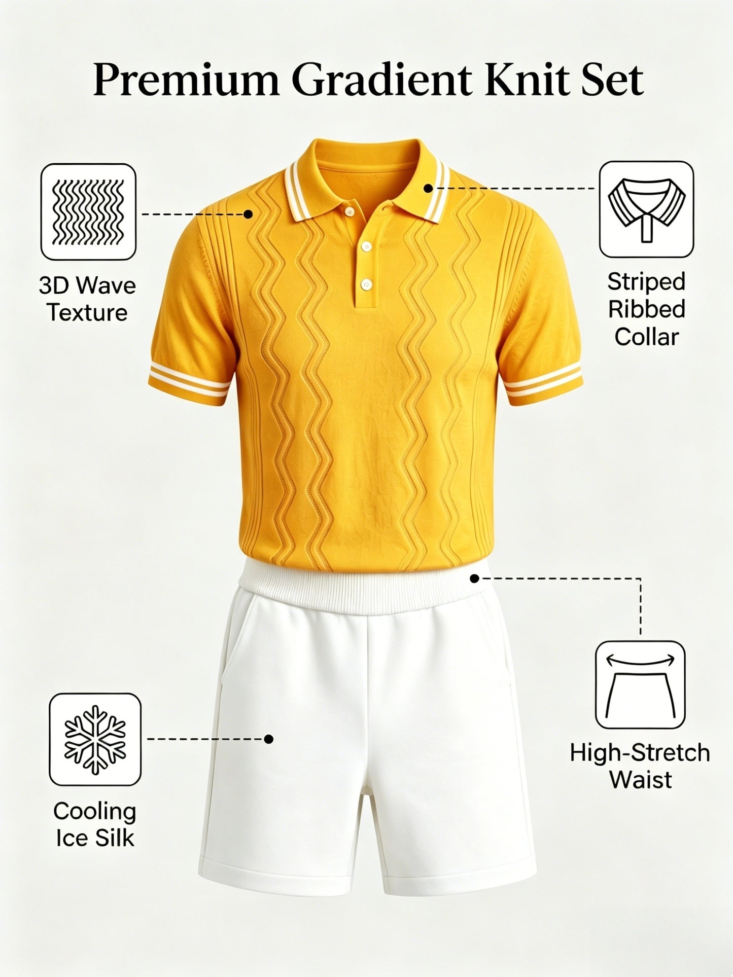 Men's Vintage Knit Polo & Shorts Set with Contrast Trim
