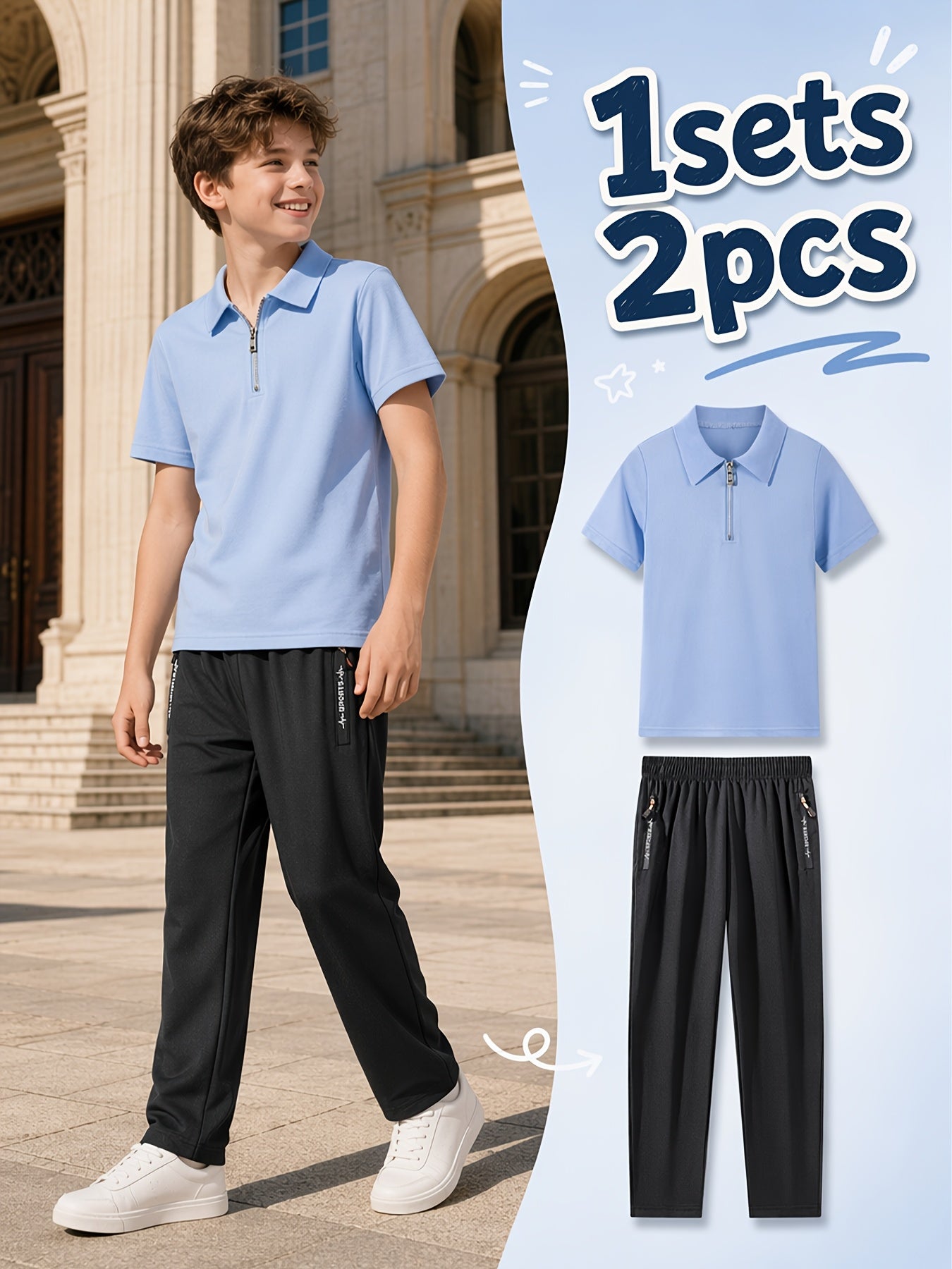 Boys' Spring/Summer Polo Shirt & Stretch Trousers Set