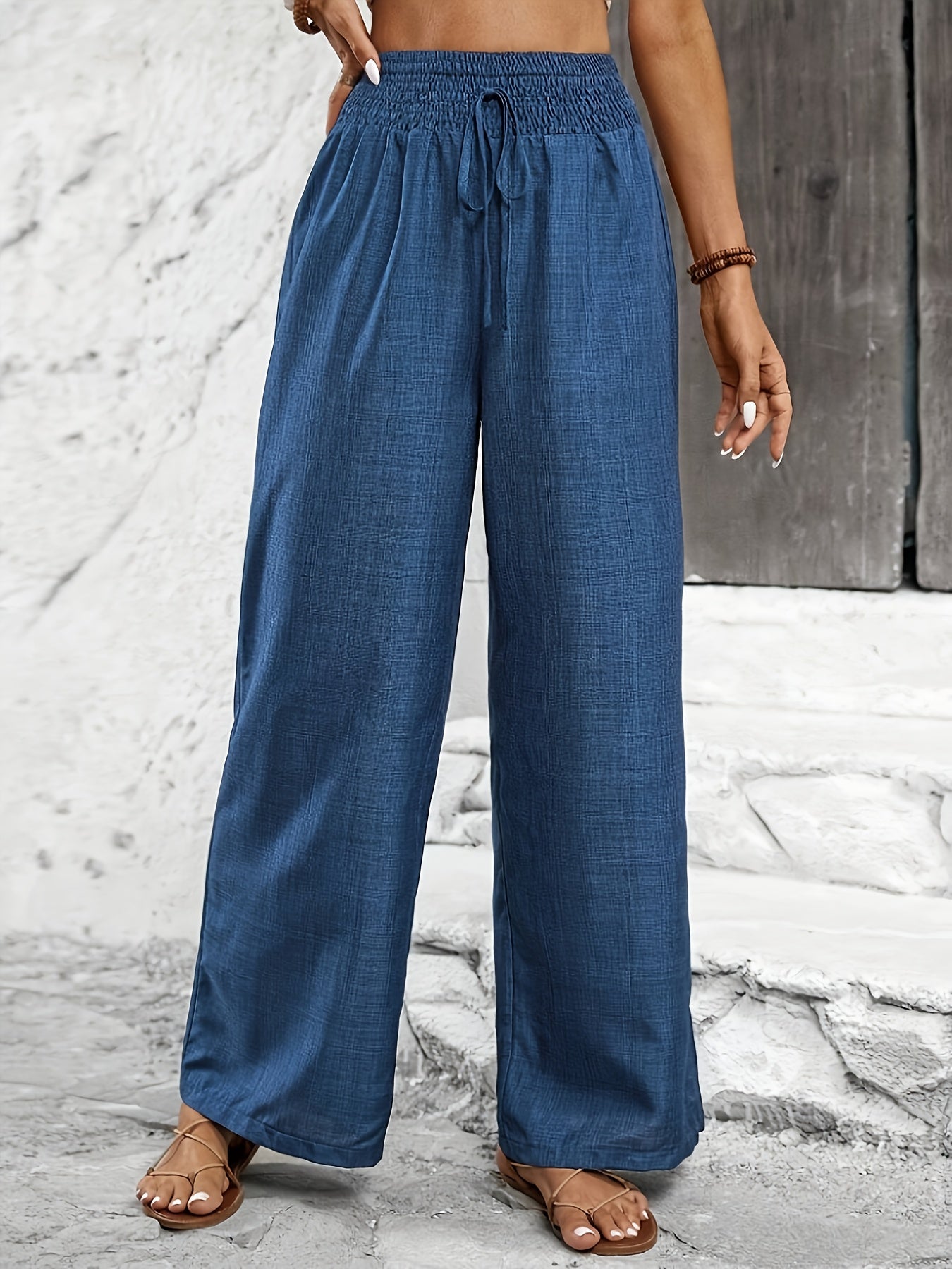 Elegant Solid Color Twisted Knot Straight-Leg Pants