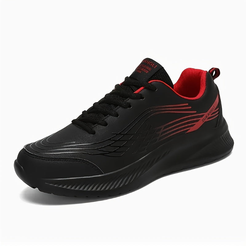 Men's Breathable Lightweight Running Shoes with Air Cushion Technology - Black Low-Top Sneakers for Walking, Jogging, Training  Casual Wear, PU Upper  MD Sole, All-Season Comfort, Sleek Sporty Design, Cushioned Support