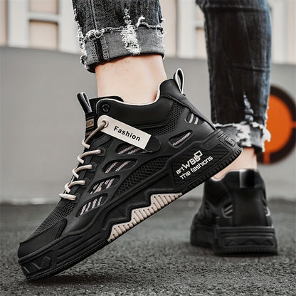 Men's High Top Fashion Sneakers Graphic Print Lace-Up Casual Skateboard Shoes with Round Toe, PU  Mesh Upper, Fabric Lining, and Rubber Sole