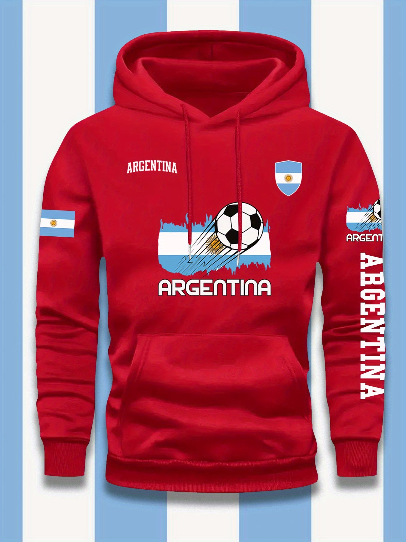 Men's Casual Hooded Sweatshirt with Argentina Flag Pattern