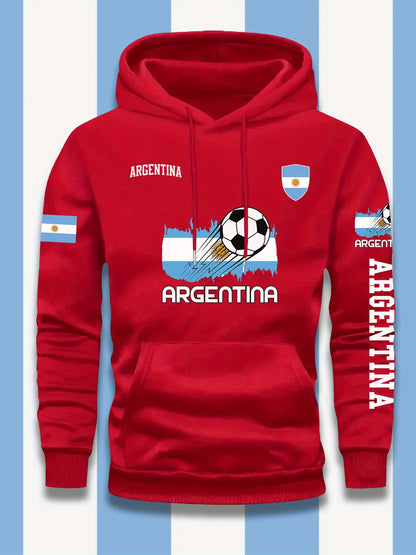 Men's Casual Hooded Sweatshirt with Argentina Flag Pattern
