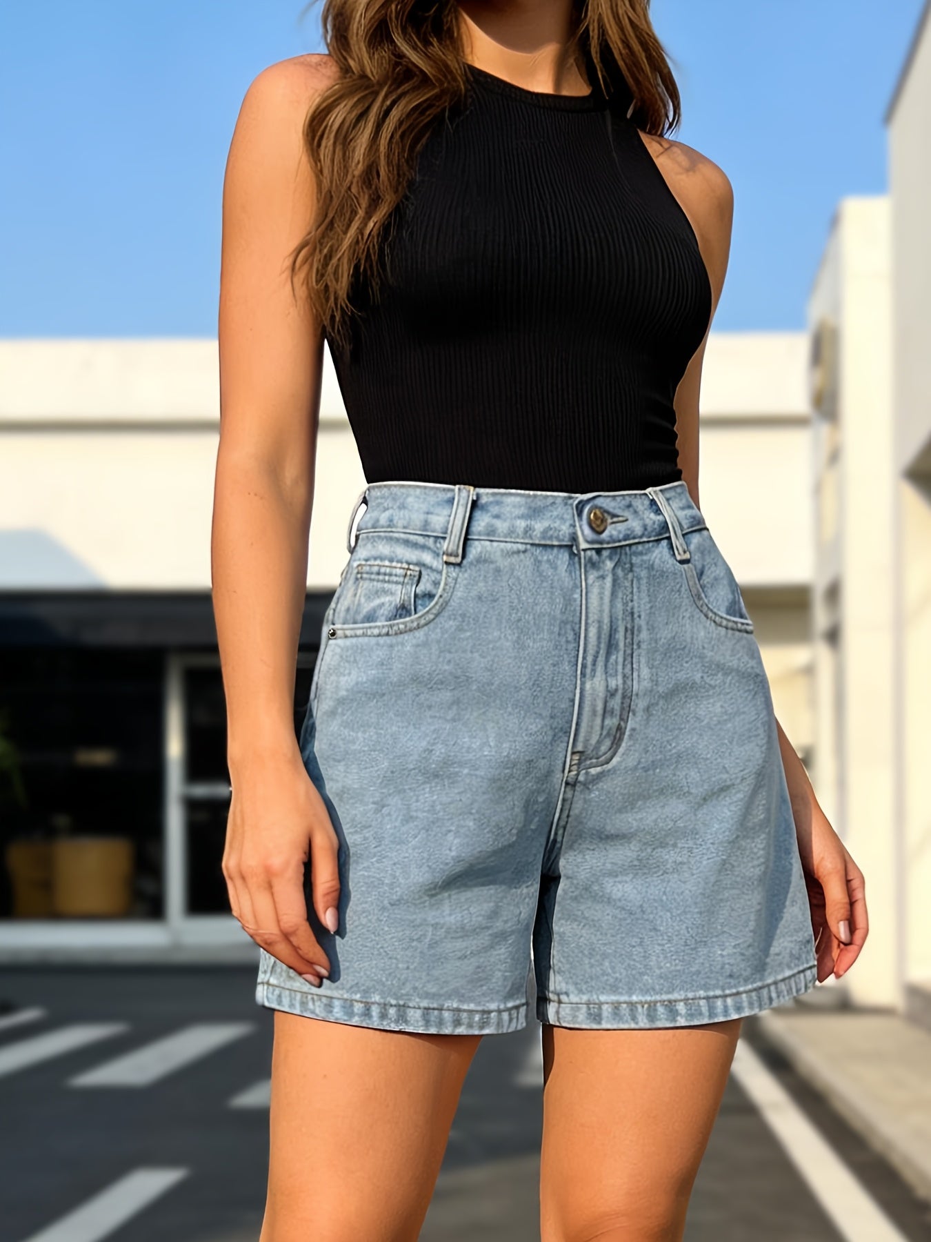 High-Waisted Women’s Denim Shorts, Straight Leg Casual Summer Style