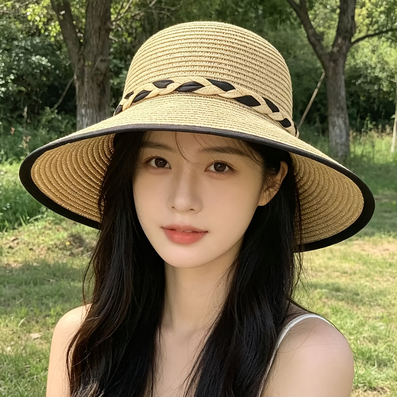 Women’s Lightweight Papyrus Sun Hat with Black Bow - Summer Beach