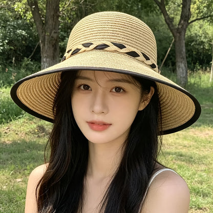 Women's Lightweight Foldable Sun Hat with Black Bow