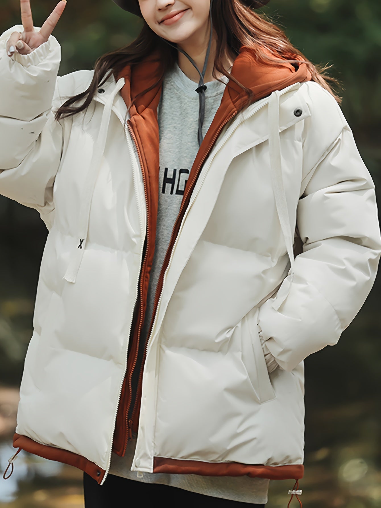 Women'S Light Blue Hooded Puffer Jacket - Cozy Fleece-Lined Winter Coat with Drawstring Hood, Casual Style for Cold Weather, Winter Coat