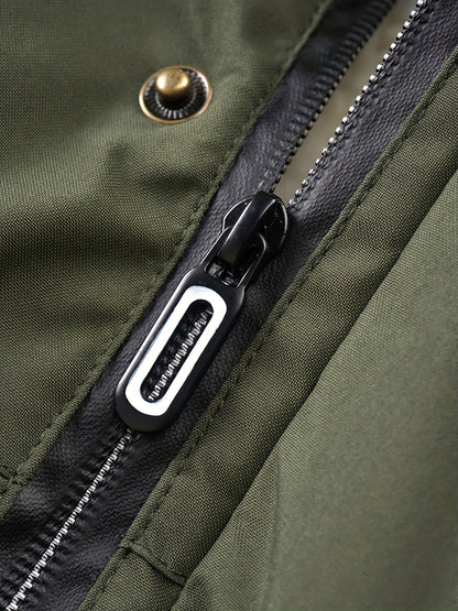 Men'S Winter Hooded Jacket with Fleece Lining - Thickened Zip-Up Coat, Multiple Pockets, Detachable Hood, Olive Green, Casual Sporty Style for Cold Weather, Winter Jacket, Durable Outerwear, Winter Coat Men, Coat With Variabl