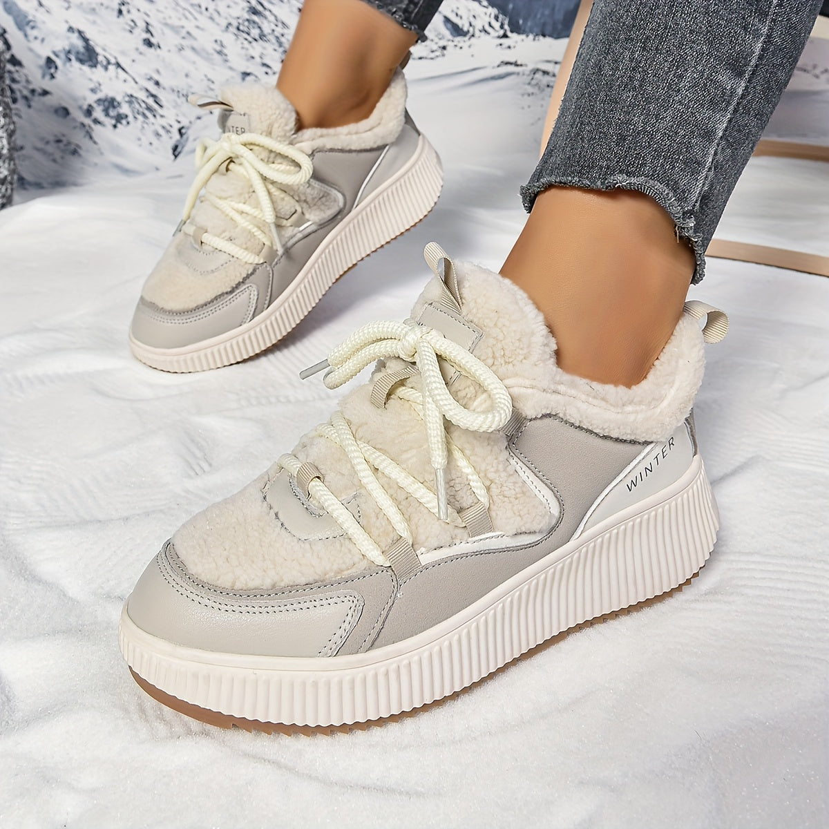 Women'S Cozy Fleece-Lined Low-Top Ankle Boots - Warm, Stylish, and Comfortable for All Seasons, Casual Lace-Up Design with Thick Rubber Sole, Beige, Casual Footwear | Stylish Ankle Boots | Plush Lined Interior