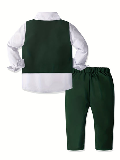 Boys' Green 4-Piece Suit Set for Formal Occasions