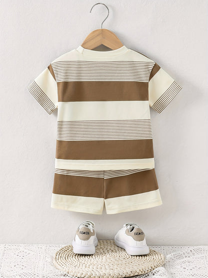 Baby Summer Outfit Set with Bear Print Top and Casual Shorts