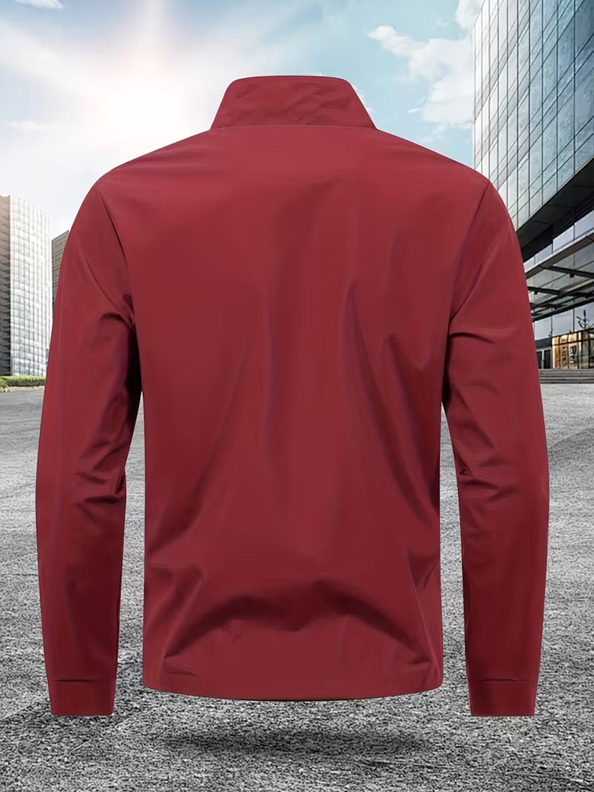 Men's Casual All-Season Stand Collar Polyester Windbreaker