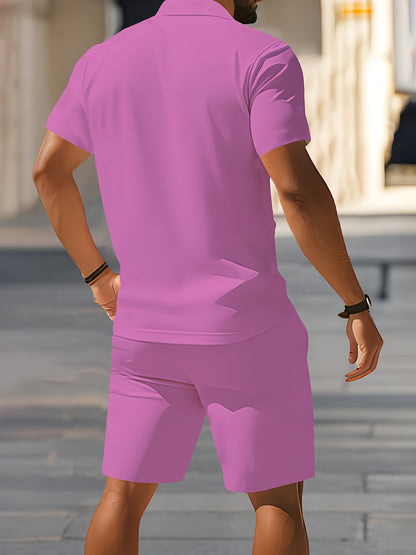 Men's Summer Polo Set with Print, Lightweight Casual Lapel Shirt & Sho