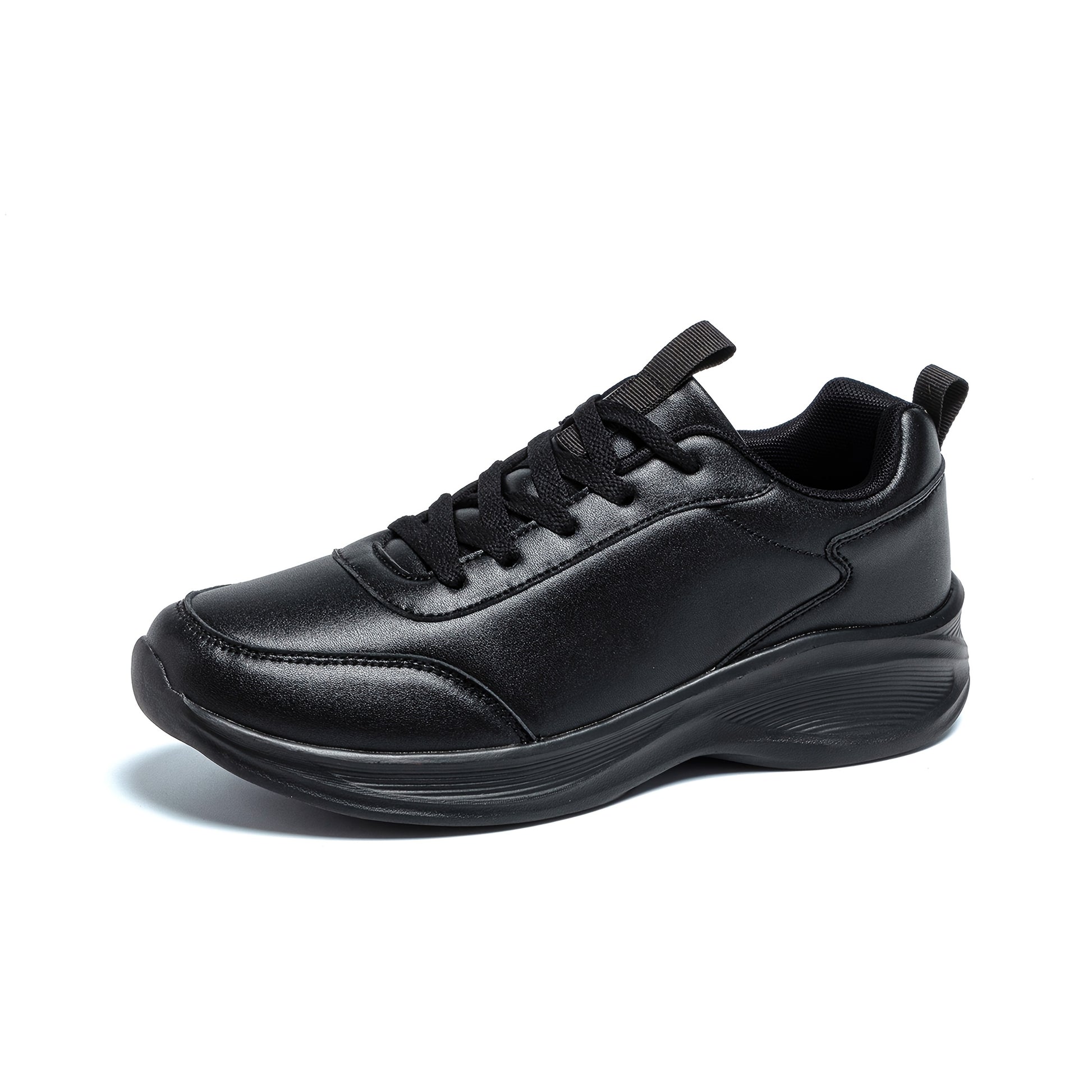 Men's Casual Sneakers Tennis Shoes - Comfortable, Versatile, and Stylish Running, Sports, and Casual Footwear. Black with White Accents, Featuring a Solid Black Synthetic Upper and Durable, Slip-resistant PVC Sole. Lace-up De - ayq