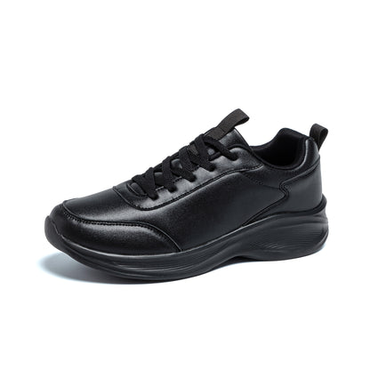 Men's Casual Sneakers Tennis Shoes - Comfortable, Versatile, and Stylish Running, Sports, and Casual Footwear. Black with White Accents, Featuring a Solid Black Synthetic Upper and Durable, Slip-resistant PVC Sole. Lace-up De - ayq