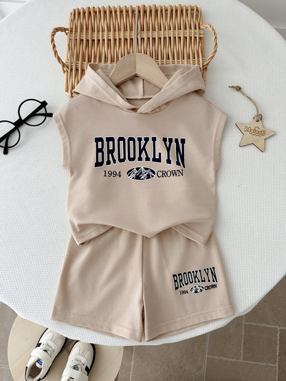 Baby Boys Sleeveless Knitted Hooded Top with Casual Shorts