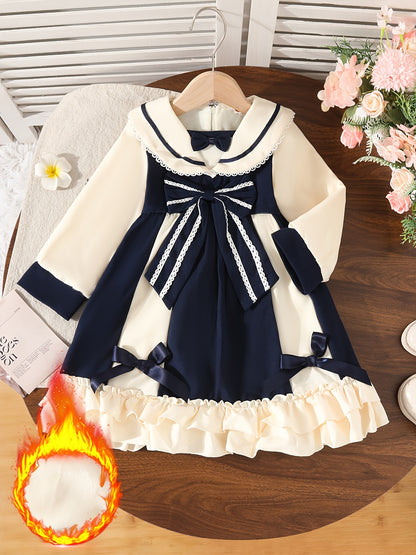 Loleta Girls' Princess Dress with Fleece Lining, Winter Maid for Little Girls, Party Outfit in College Style